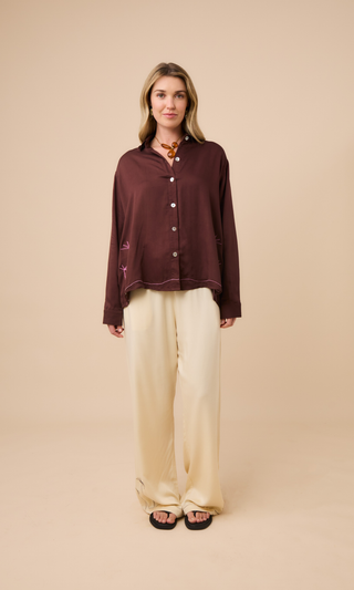 Long Sleeve Button-up Bamboo Shirt Coconut Husk