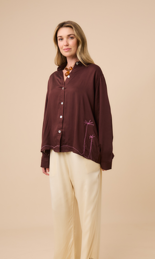 Long Sleeve Button-up Bamboo Shirt Coconut Husk