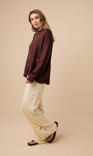 Long Sleeve Button-up Bamboo Shirt Coconut Husk